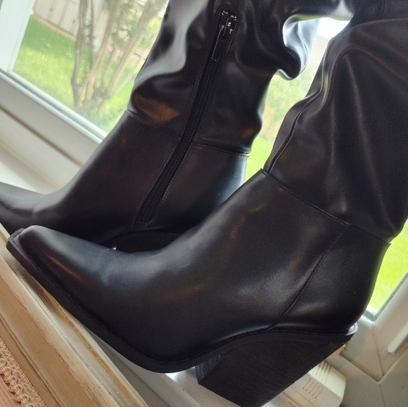 Charles by Charles David Wire Boot Black Faux Leather Slouchy Knee High - Picture 3 of 5